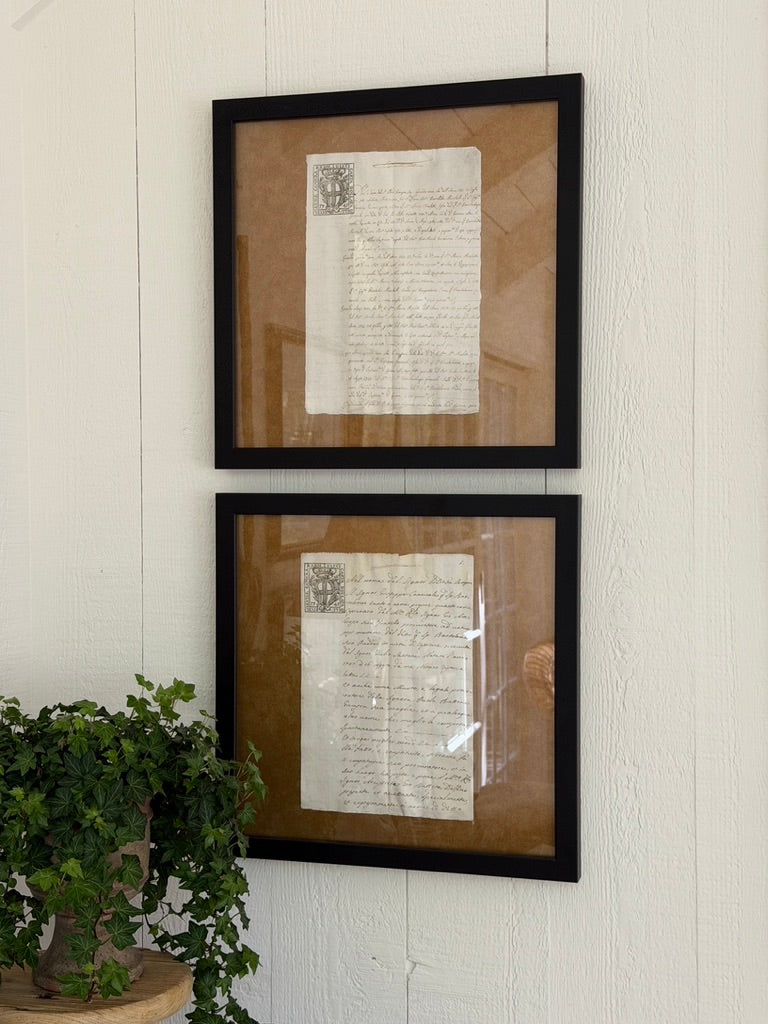 Framed 18th Century Italian Estate Documents (Pair)