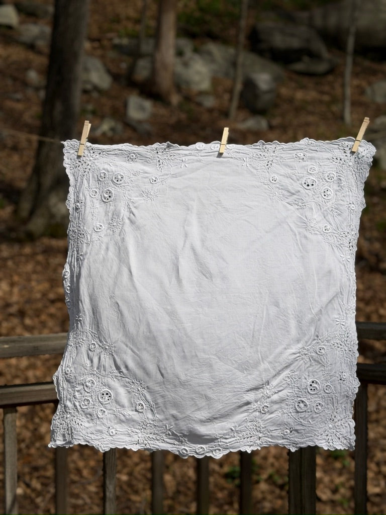 Antique French Embroidered Linen Sham Panel