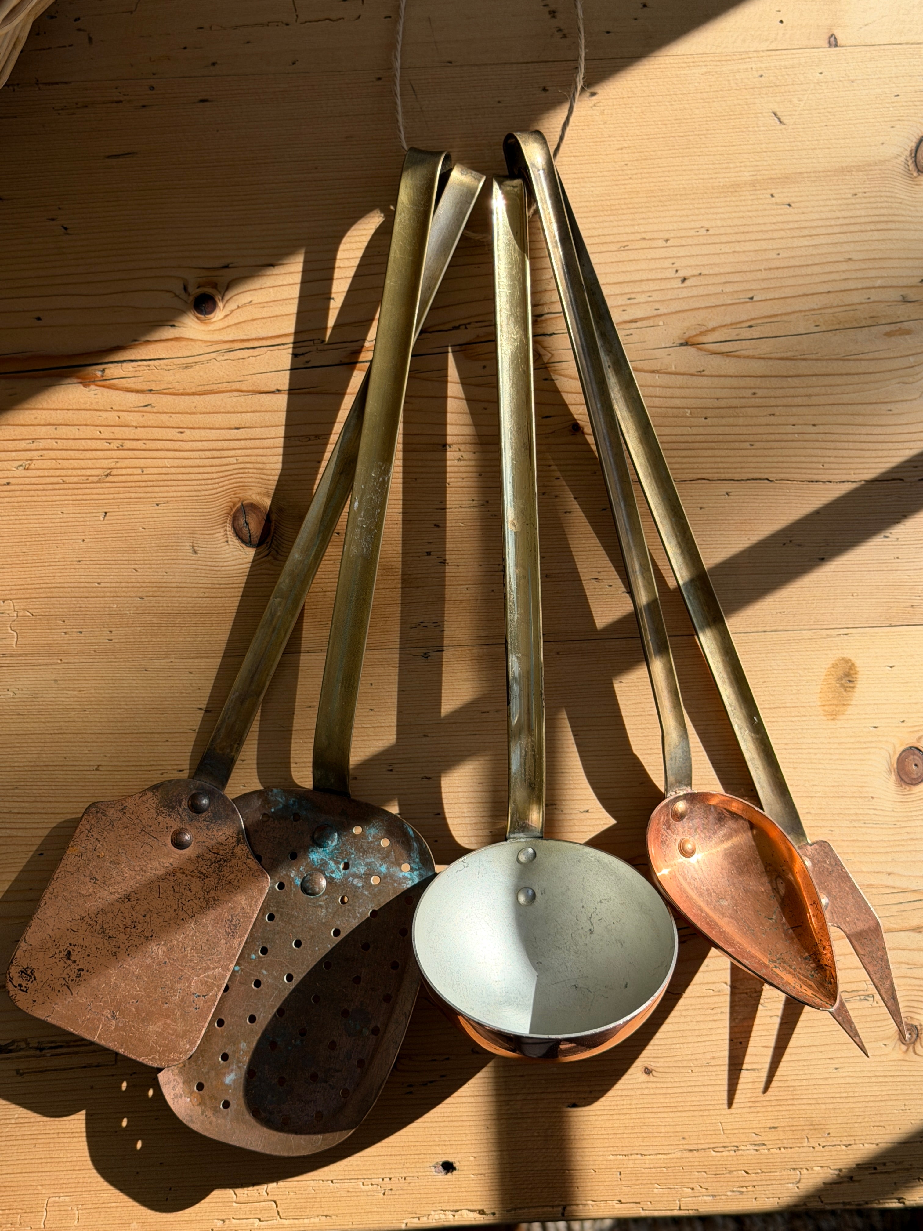 Set of Five French Copper Kitchen Utensils