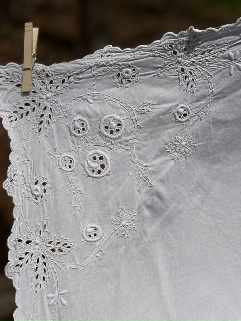 Antique French Embroidered Linen Sham Panel