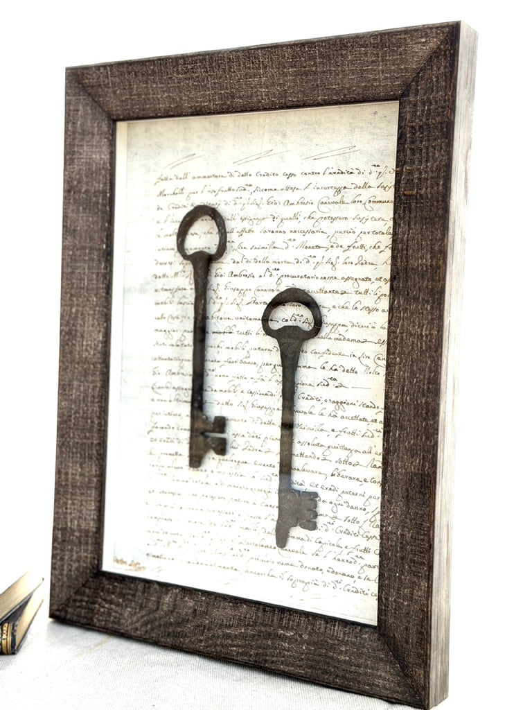 Framed Antique Italian Document with Iron Keys