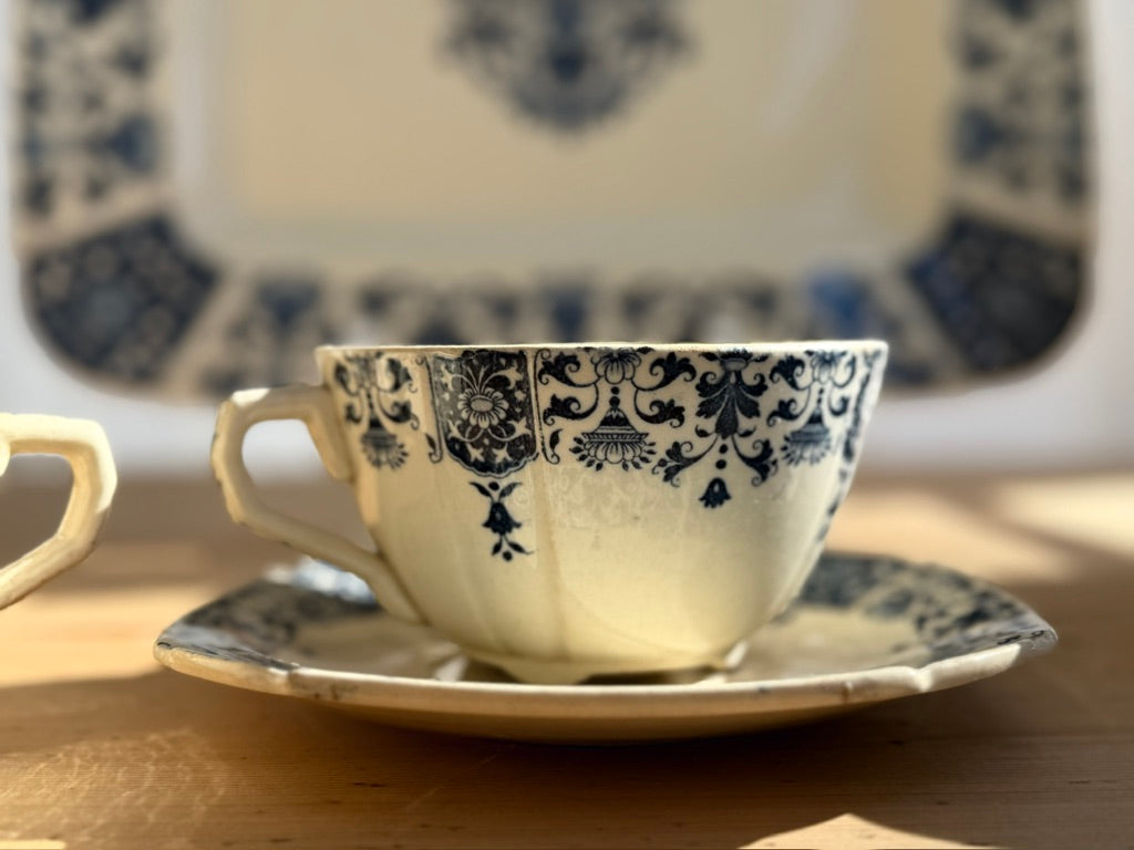 Antique French Gien Faience Tea Collection (5 Pieces)