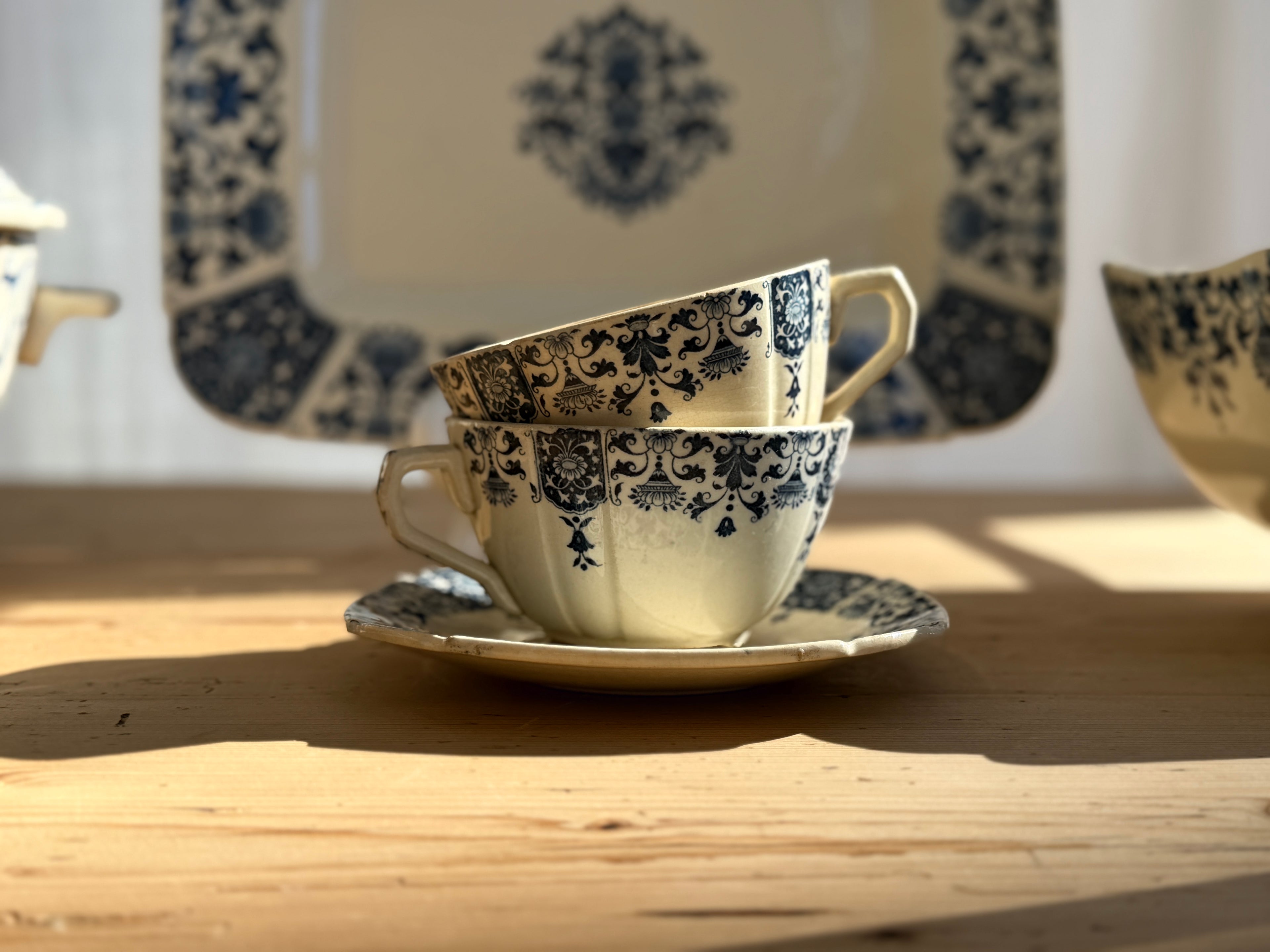 Antique French Gien Faience Tea Collection (5 Pieces)