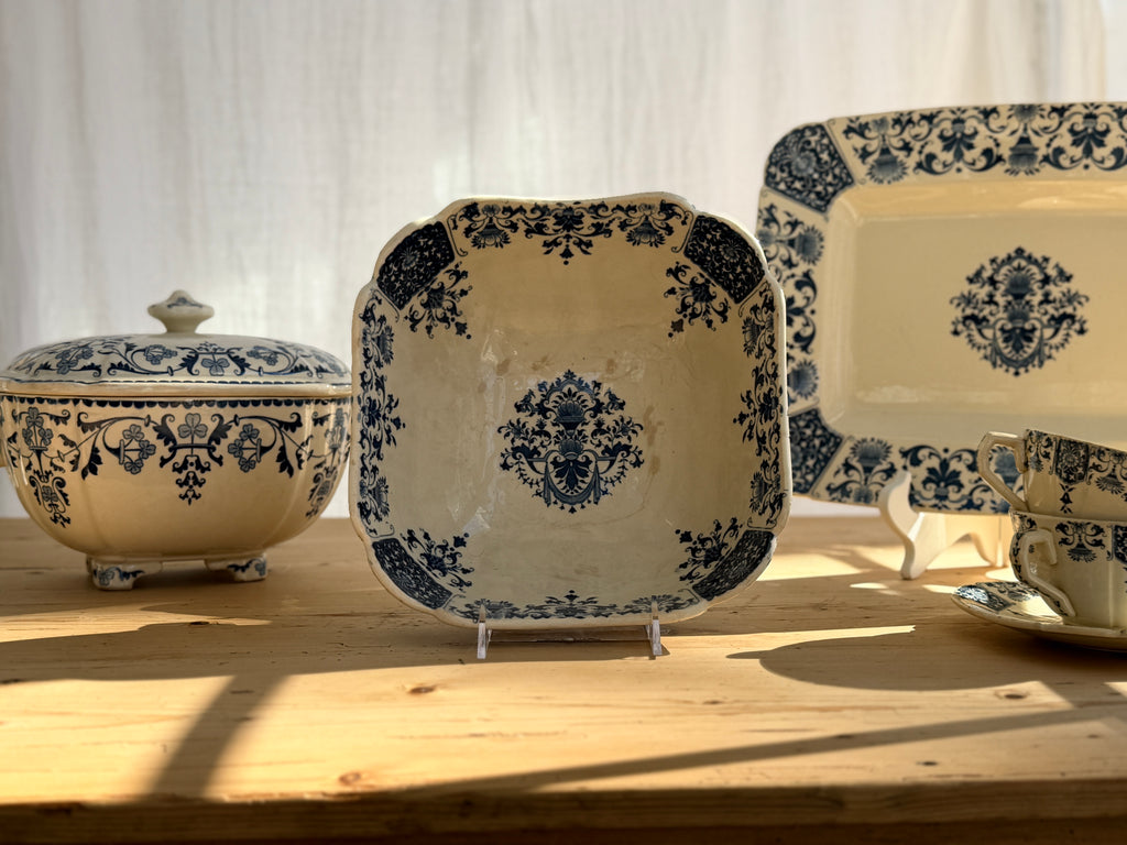 Antique French Gien Faience Footed Centerpiece Bowl