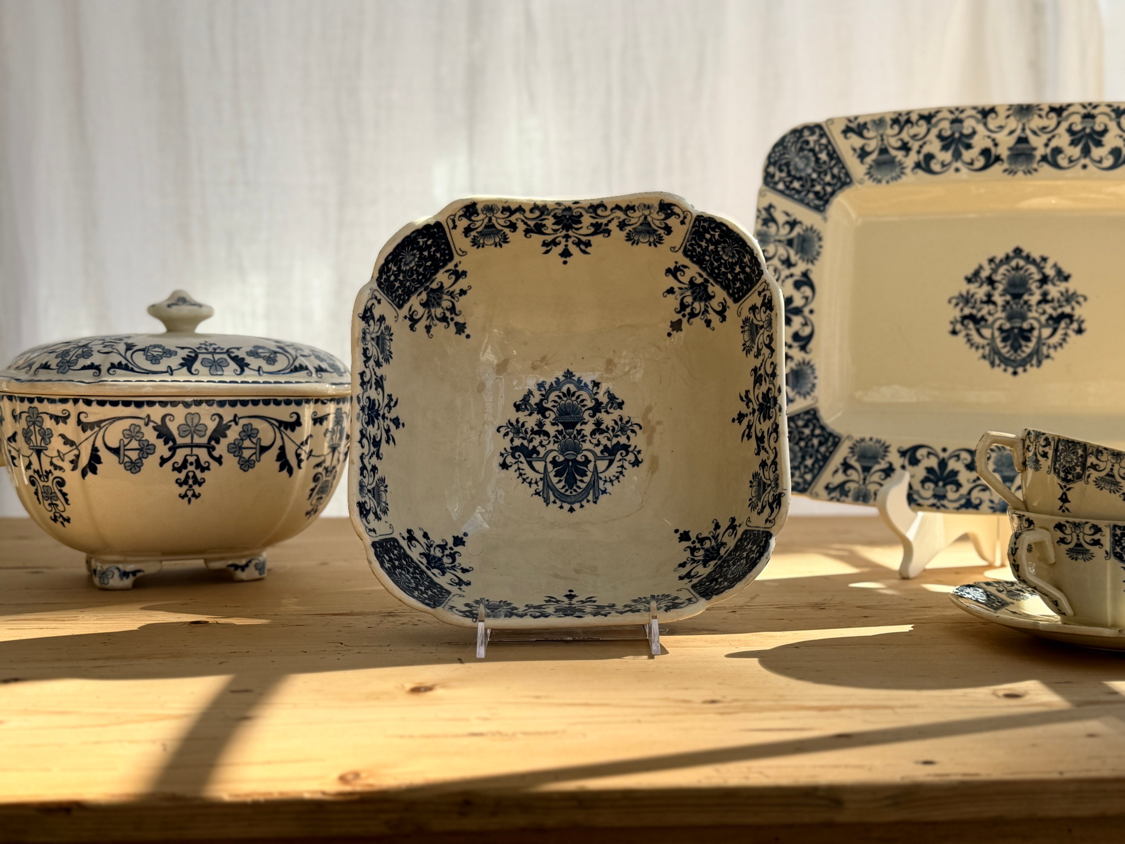 Antique French Gien Faience Footed Centerpiece Bowl