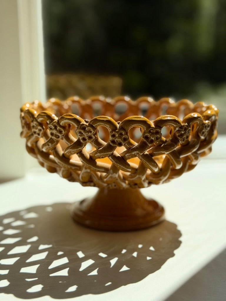 Vintage Maison Pichon Uzès Woven Ceramic Pedestal Fruit Basket