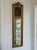 French trumeau full length mirror featuring an antique pastoral engraving.
