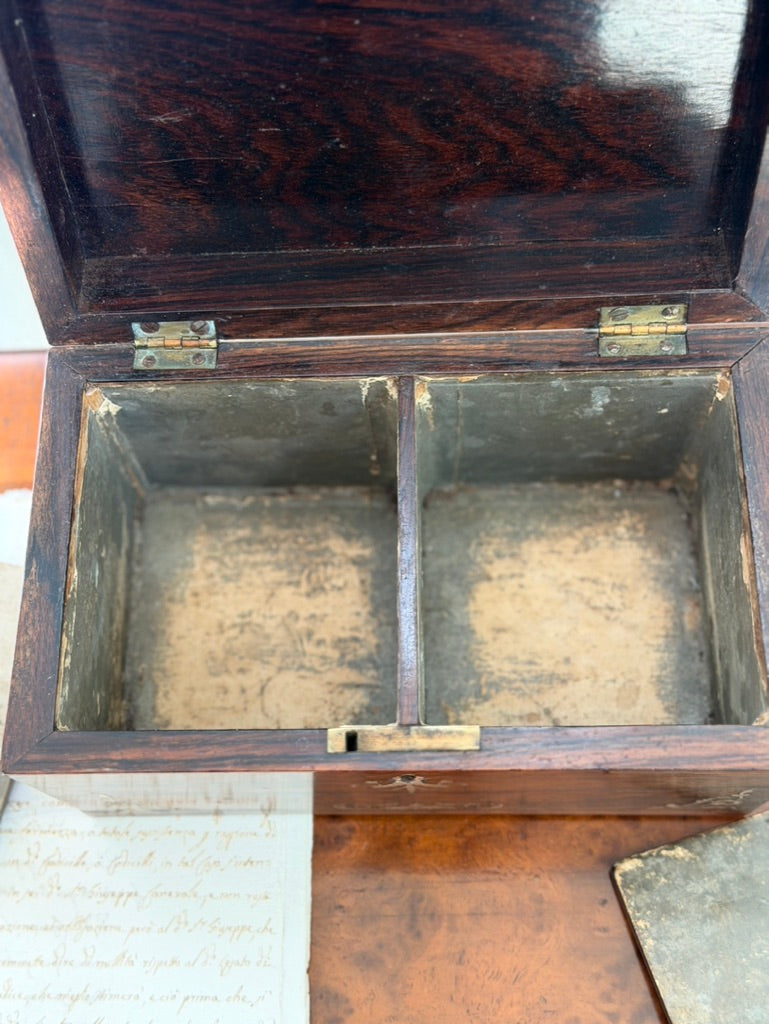 19th-Century English Victorian Inlaid Rosewood Tea Caddy