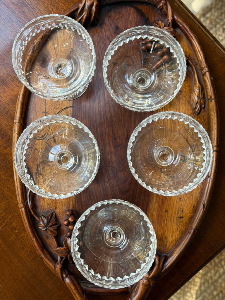 Set of Five Vintage Webb Corbett Georgian Crystal Champagne Coupes