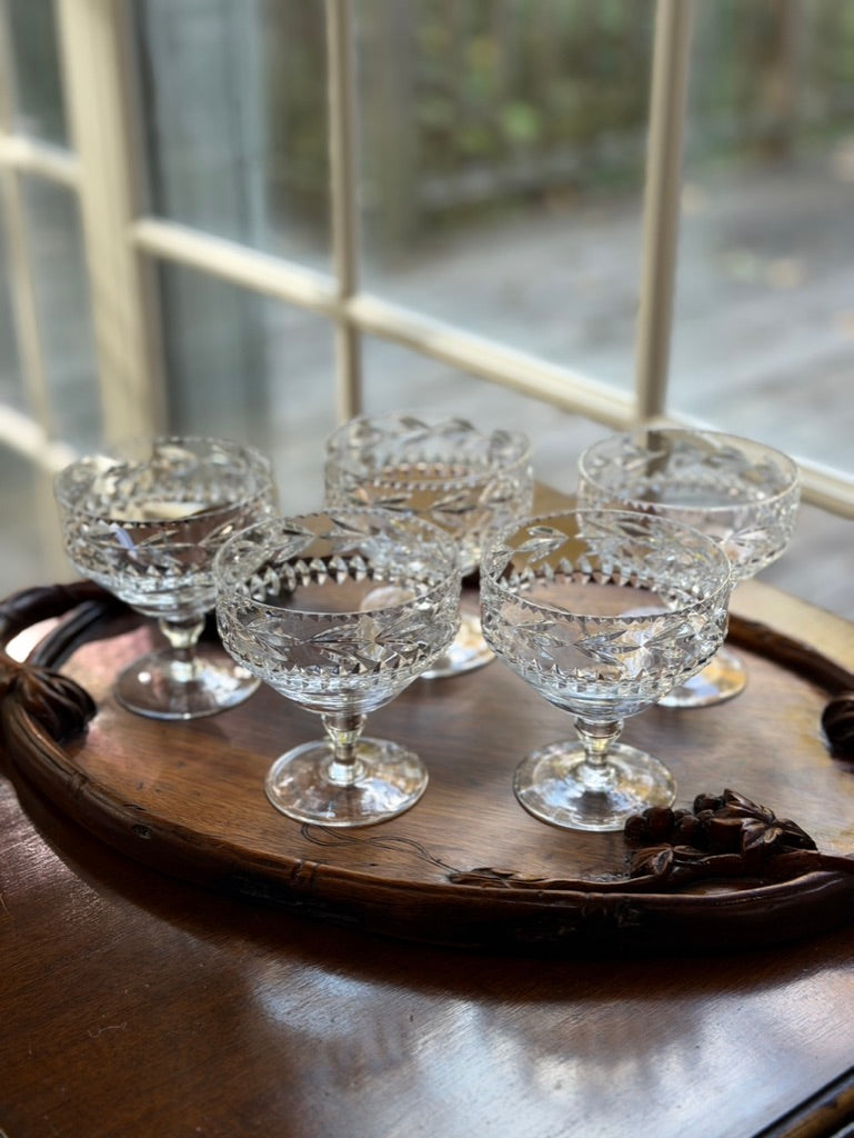 Set of Five Vintage Webb Corbett Georgian Crystal Champagne Coupes