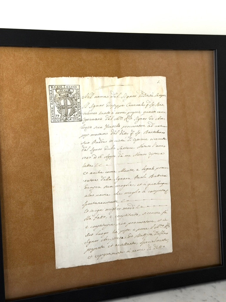 Framed 18th Century Italian Estate Documents (Pair)