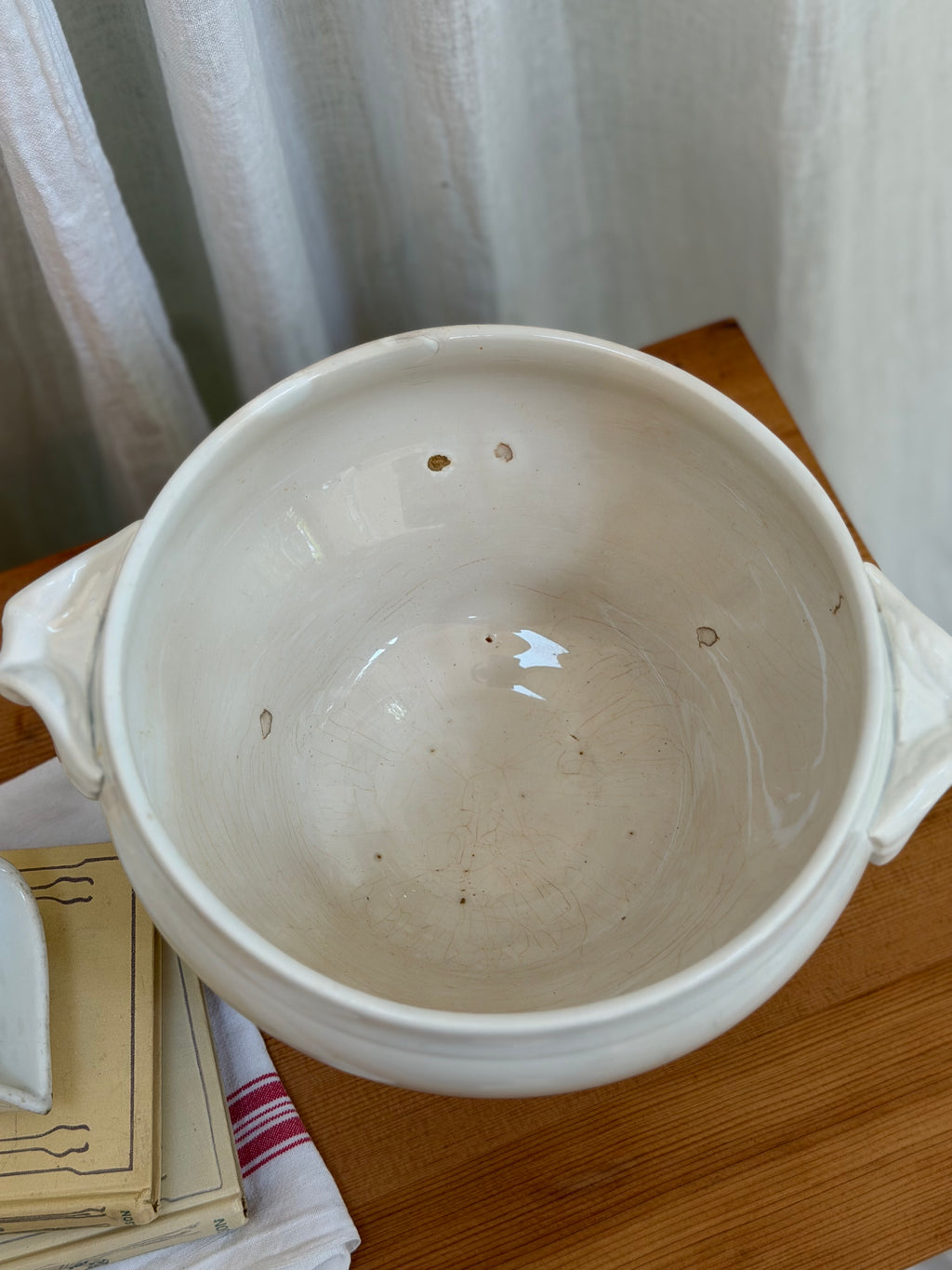 Antique French White Ironstone Pedestal Soupière with Lid
