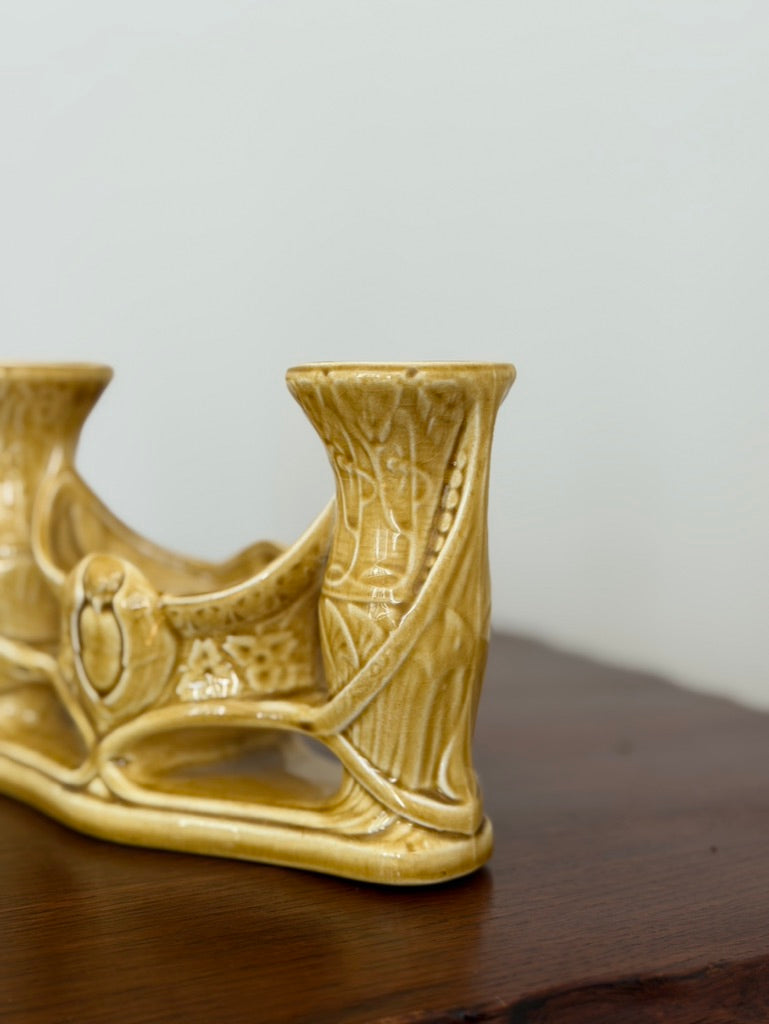 Vintage Digoin Sarreguemines Mustard Yellow Double Vase