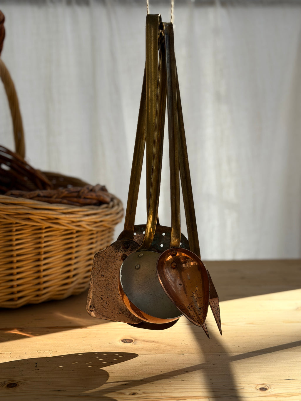 Set of Five French Copper Kitchen Utensils