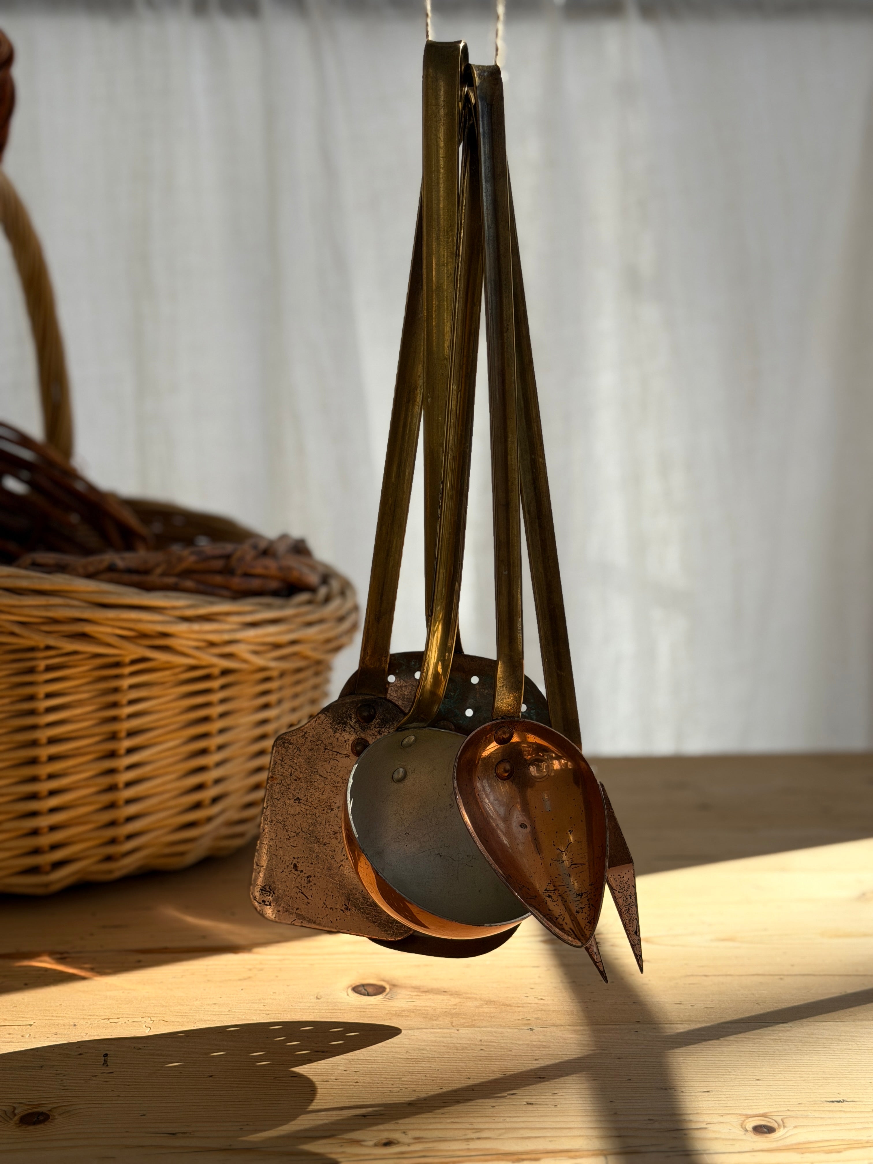 Set of Five French Copper Kitchen Utensils