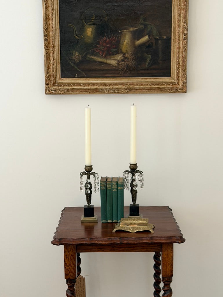 Pair of 19th-Century Bronze Figural Lustre Candlesticks
