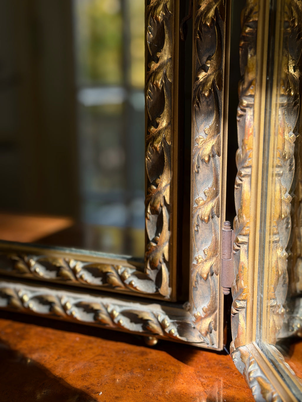 Antique Giltwood Triptych Dressing Mirror, Circa 1910–1920s