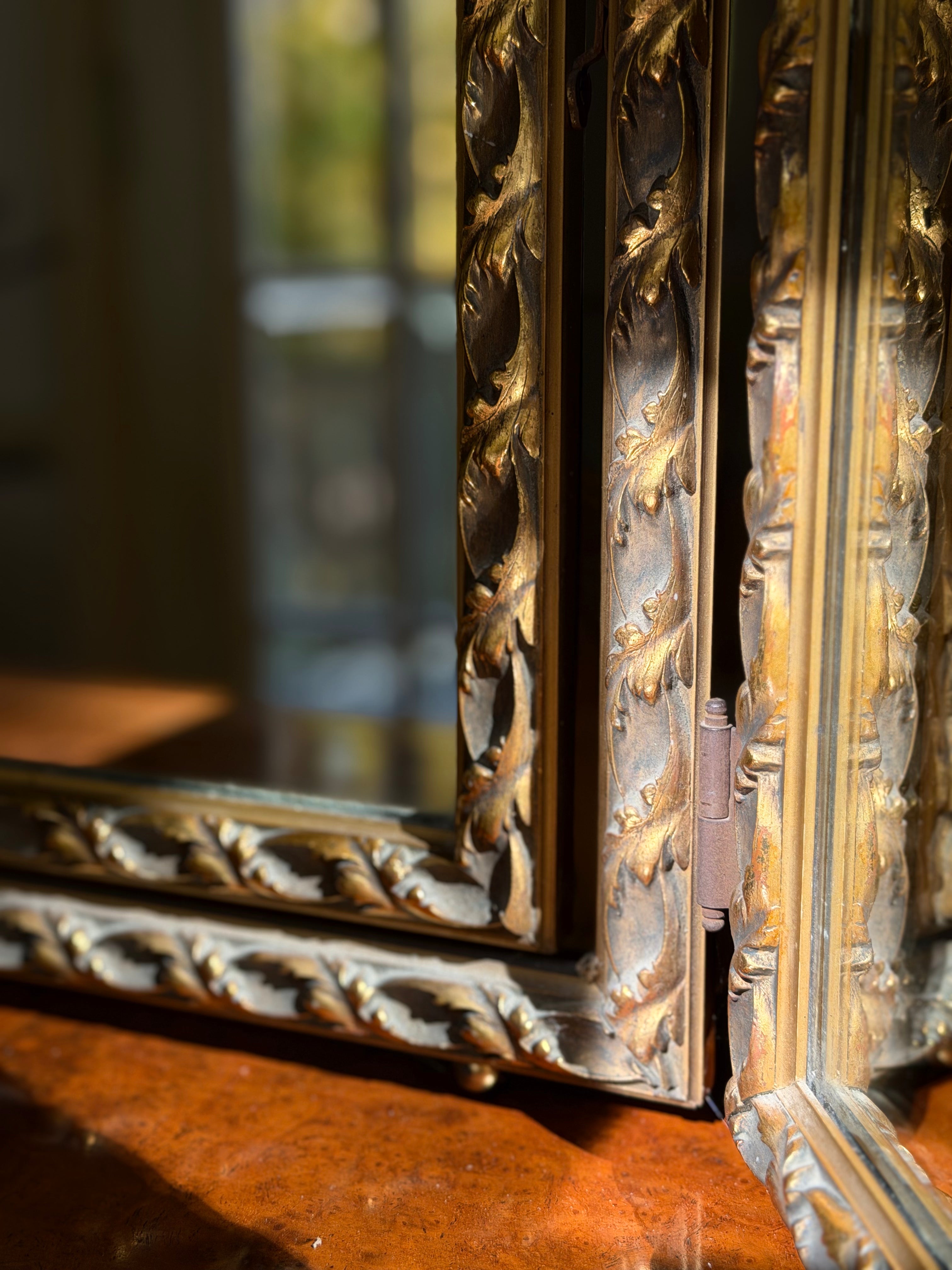 Antique Giltwood Triptych Dressing Mirror, Circa 1910–1920s