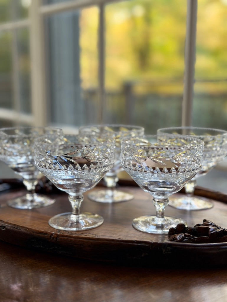 Set of Five Vintage Webb Corbett Georgian Crystal Champagne Coupes