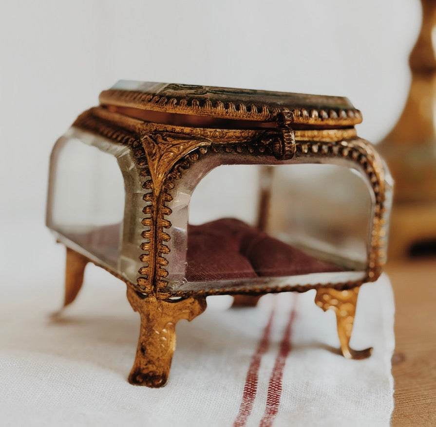 Antique Beveled Glass Souvenir Box, Brussels 1910