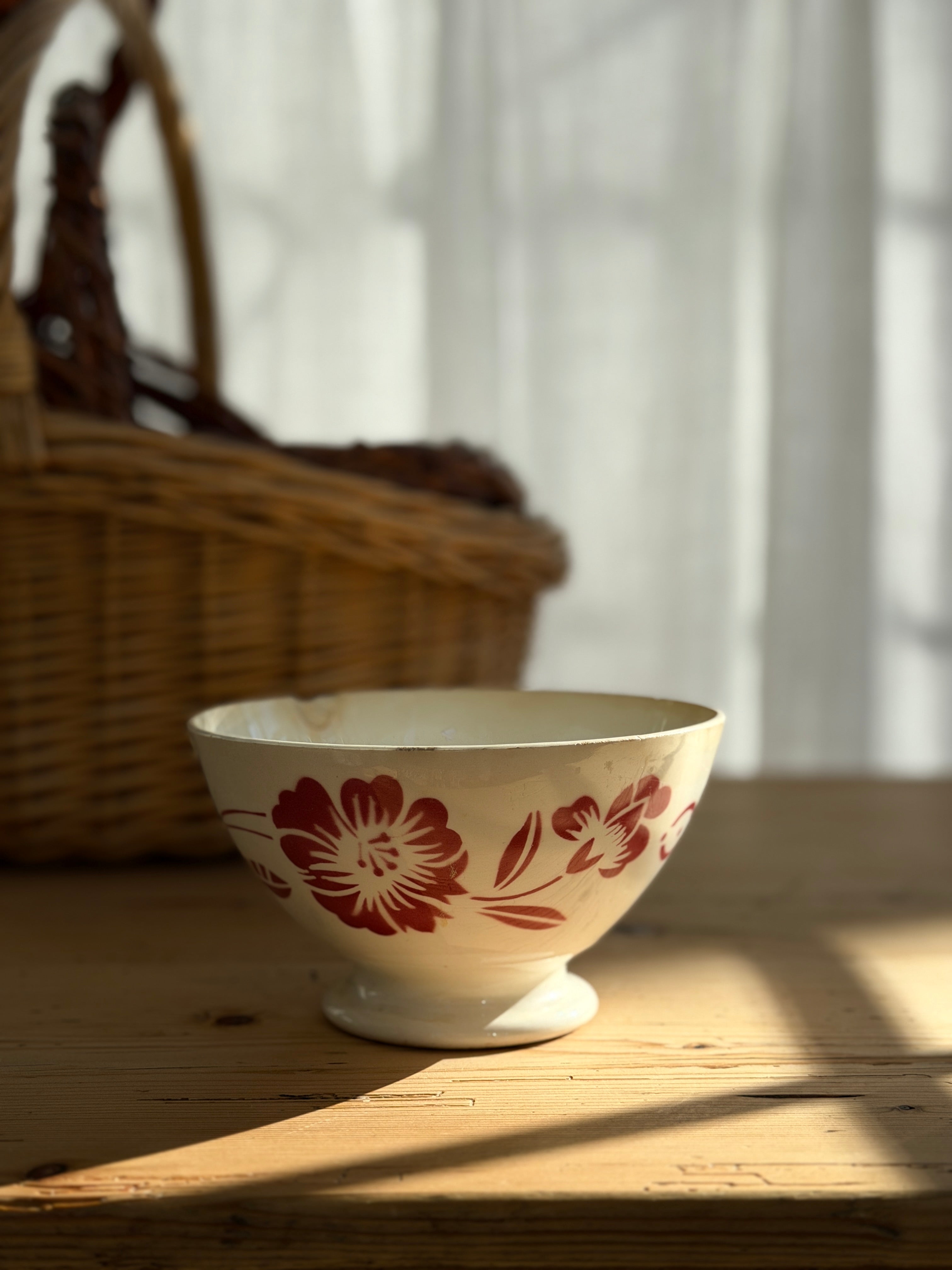 Digoin Red Floral Café au Lait Bowl
