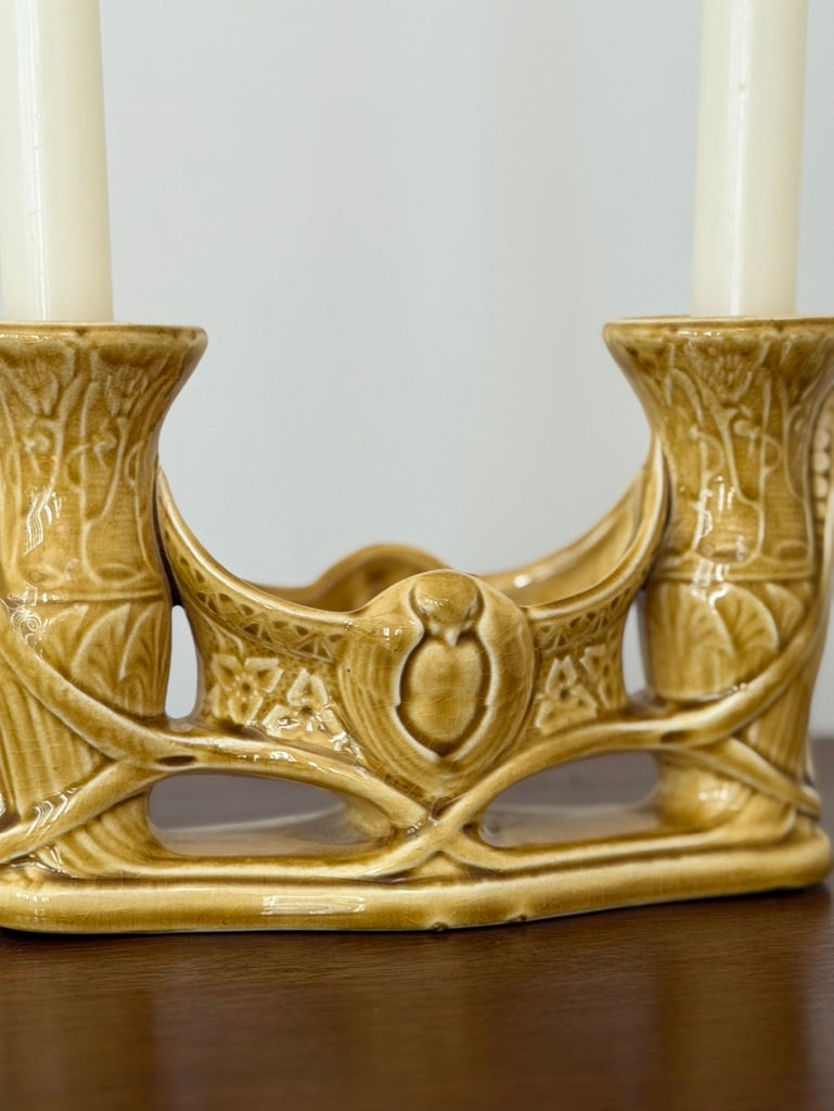 Vintage Digoin Sarreguemines Mustard Yellow Double Vase