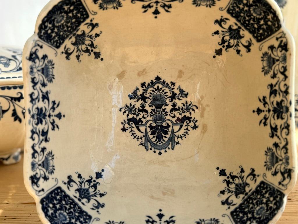Antique French Gien Faience Footed Centerpiece Bowl