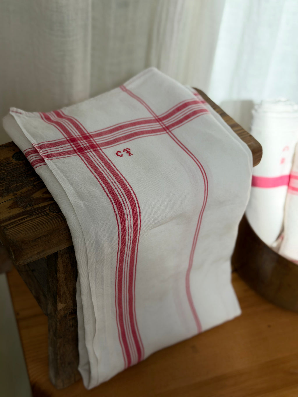 Single Antique French Monogrammed Torchon