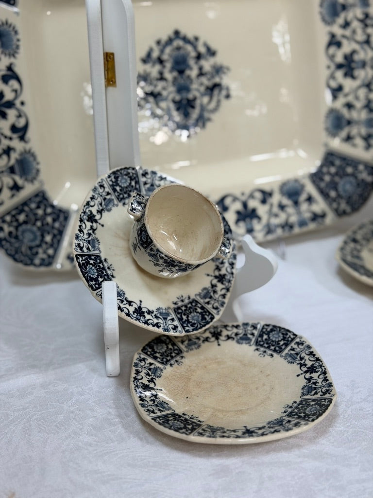 Antique French Gien Faience Tea Collection (5 Pieces)