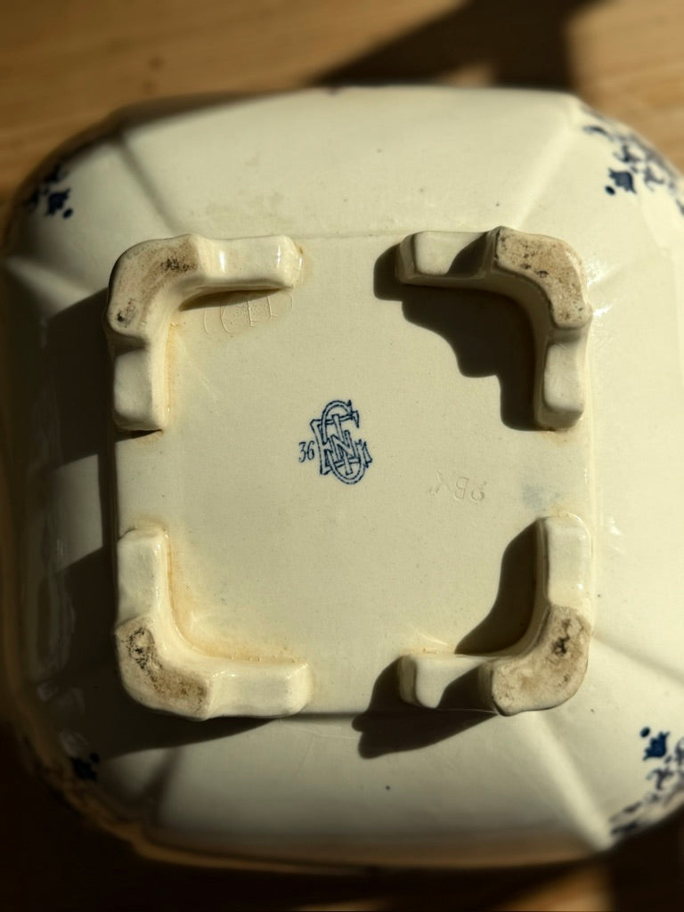 Antique French Gien Faience Footed Centerpiece Bowl