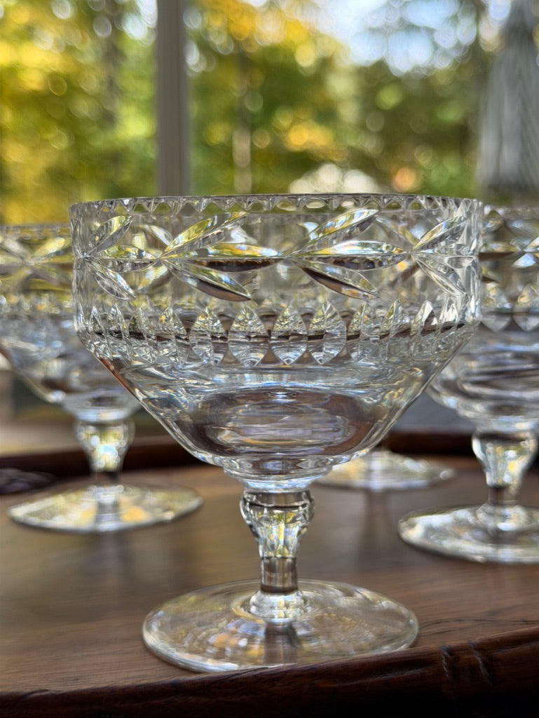 Set of Five Vintage Webb Corbett Georgian Crystal Champagne Coupes