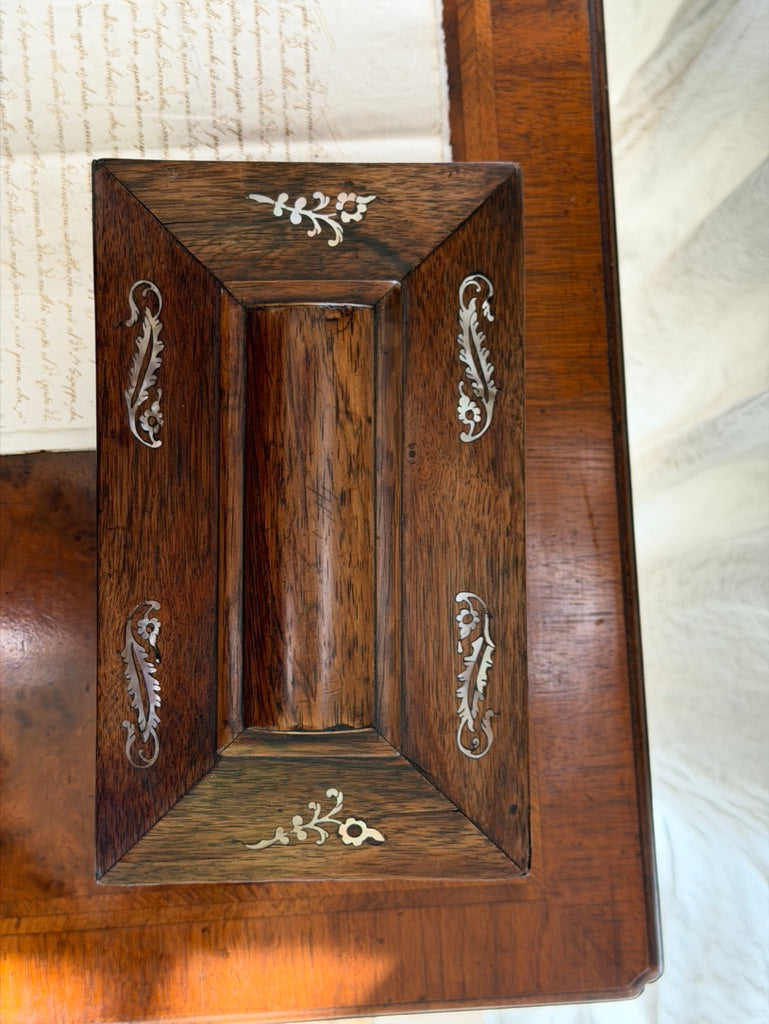 19th-Century English Victorian Inlaid Rosewood Tea Caddy
