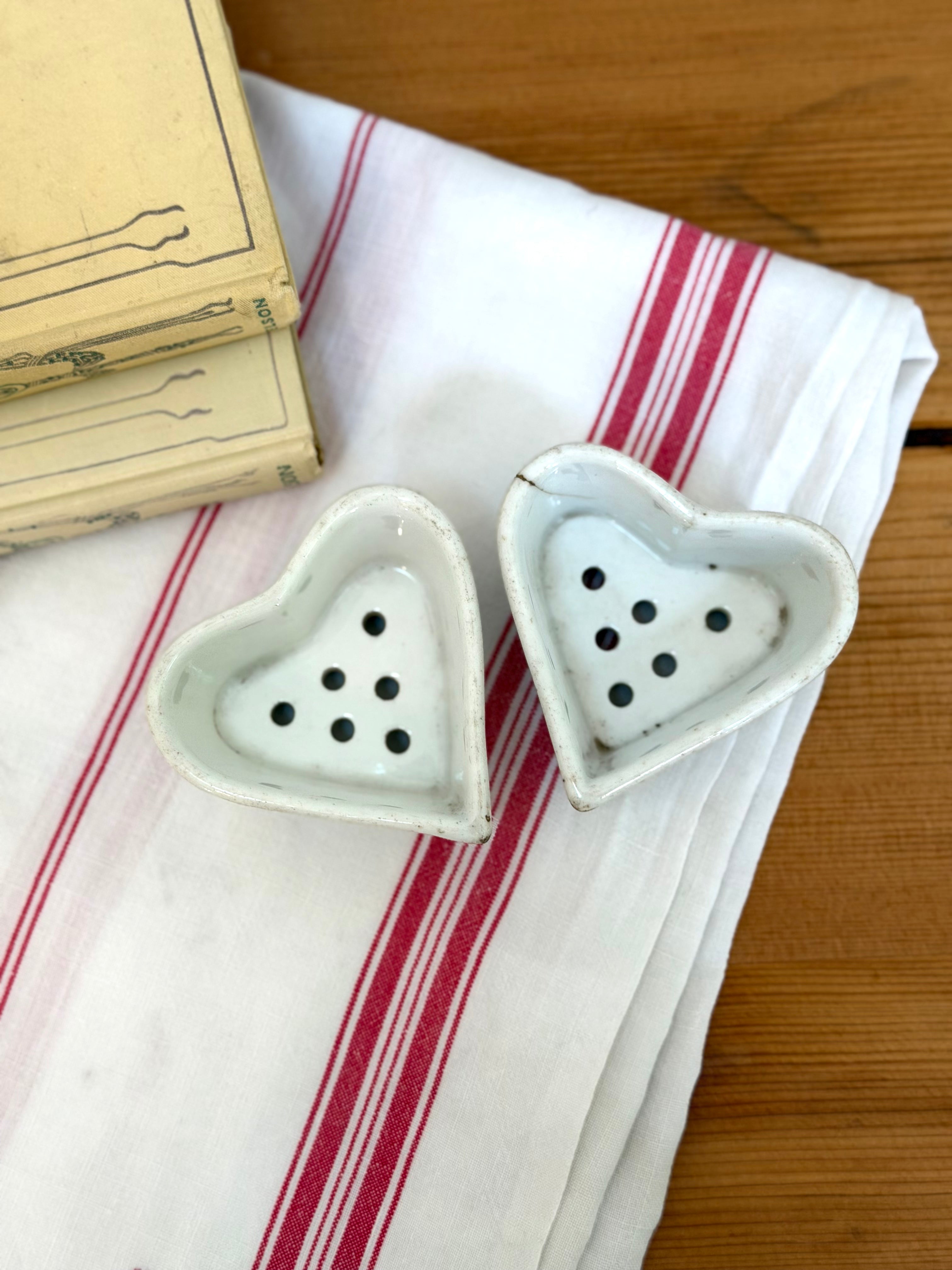 Pair of Antique French Porcelain Faisselle Molds with J.V. Monogram
