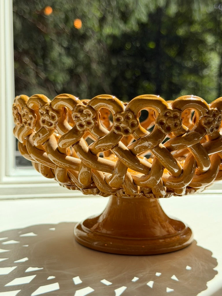 Vintage Maison Pichon Uzès Woven Ceramic Pedestal Fruit Basket