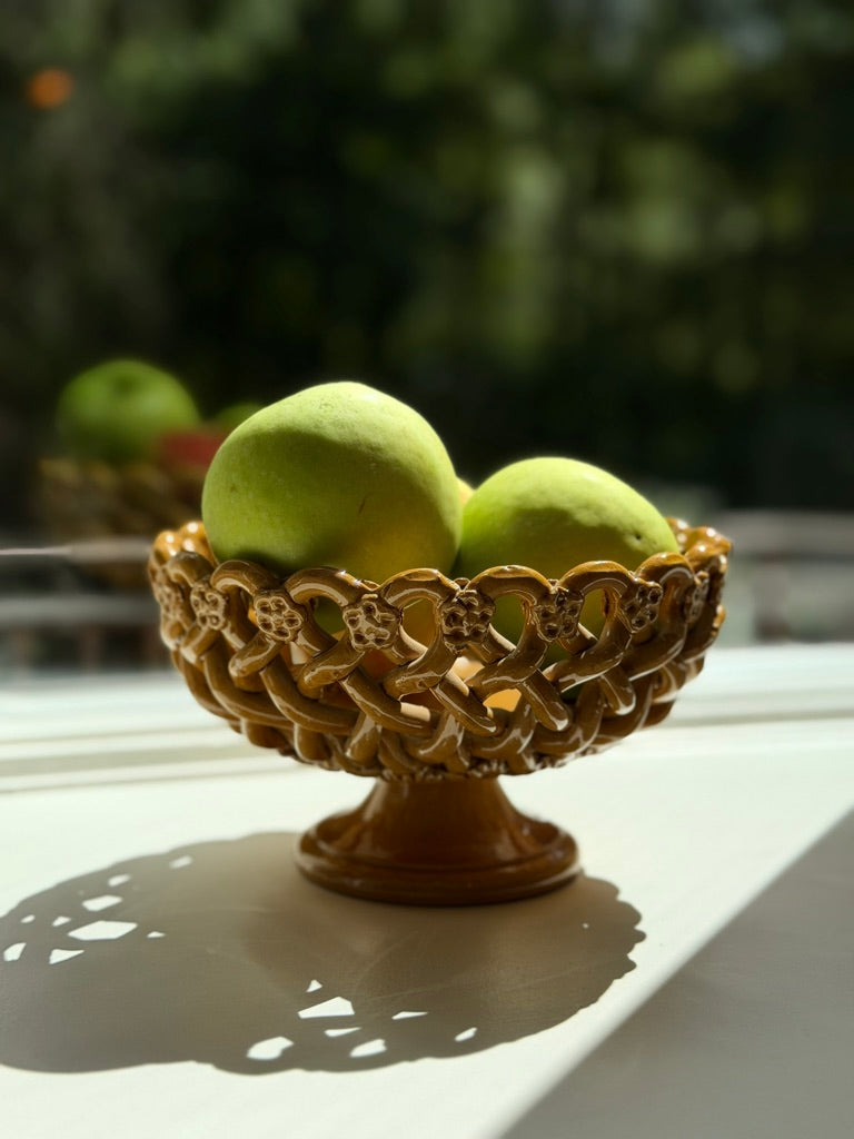 Vintage Maison Pichon Uzès Woven Ceramic Pedestal Fruit Basket