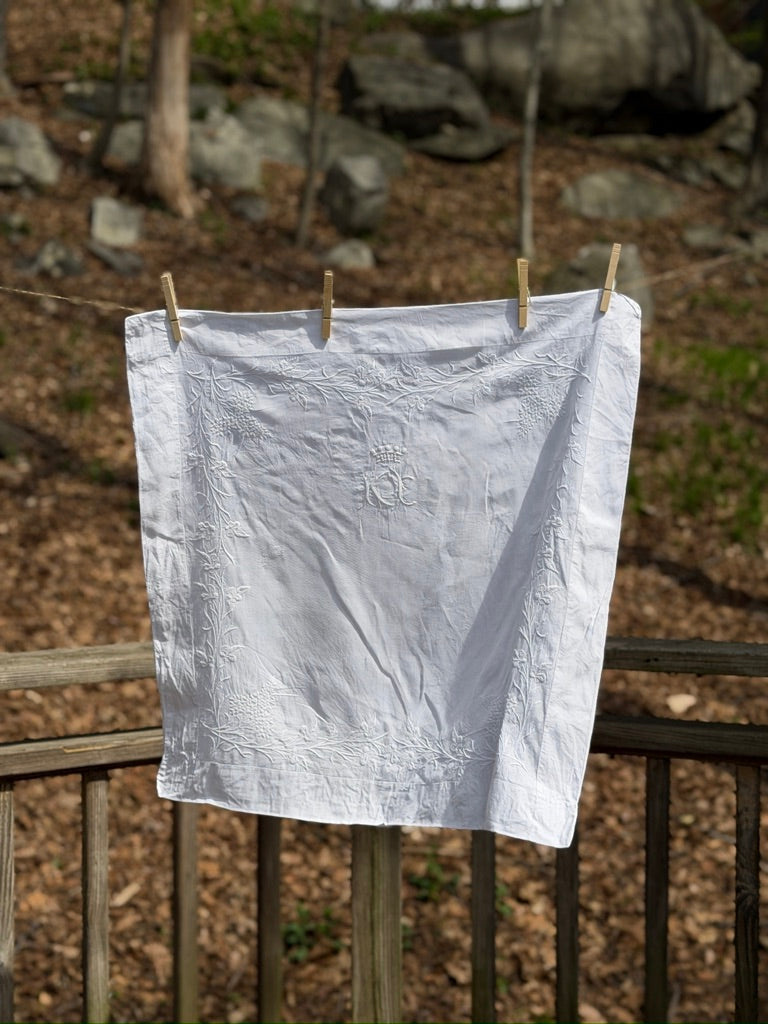 Antique French Linen Pillowcase with Crowned Monogram “KK”