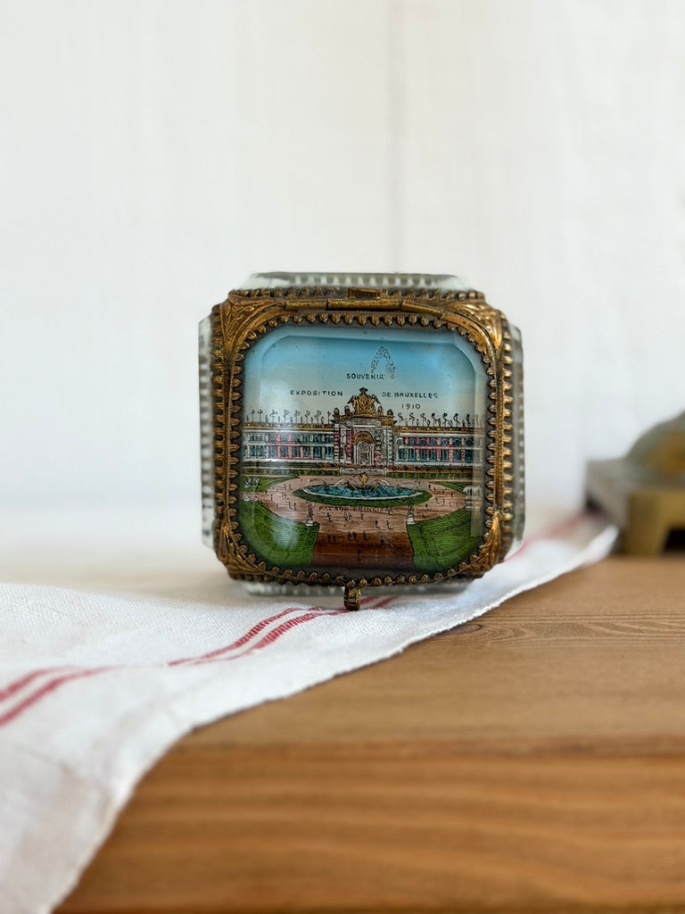 Antique Beveled Glass Souvenir Box, Brussels 1910