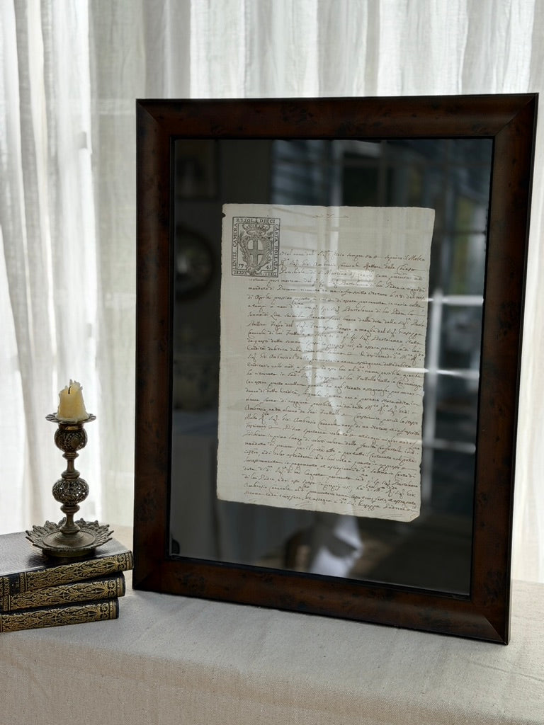 Framed 18th Century Italian Estate Document