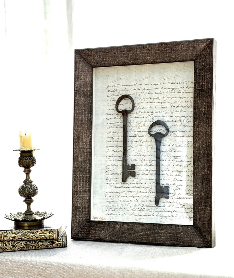 Framed Antique Italian Document with Iron Keys