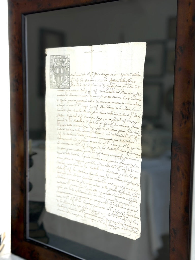 Framed 18th Century Italian Estate Document