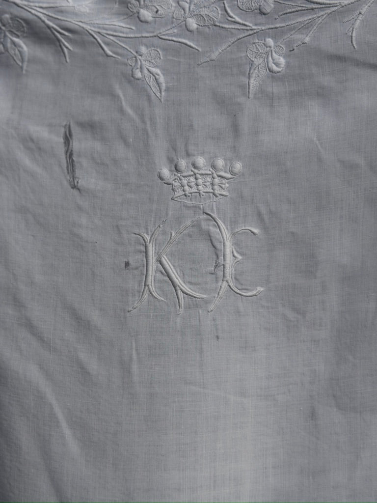 Antique French Linen Pillowcase with Crowned Monogram “KK”