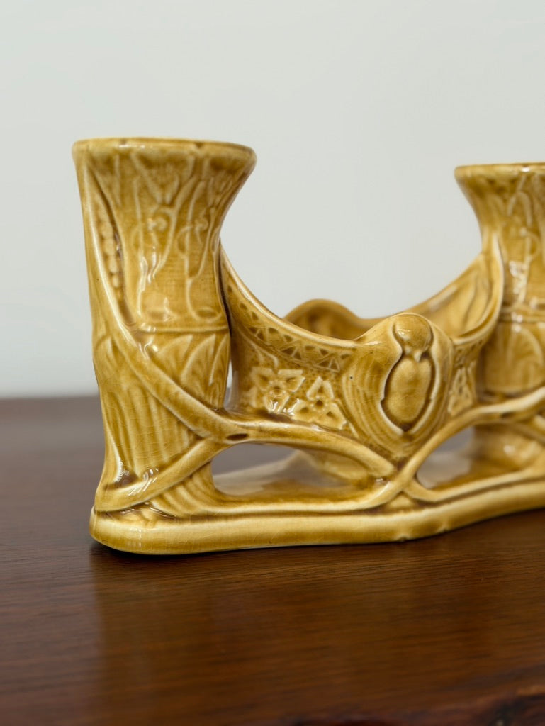 Vintage Digoin Sarreguemines Mustard Yellow Double Vase