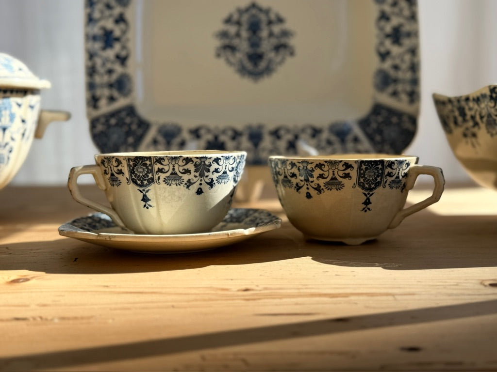 Antique French Gien Faience Tea Collection (5 Pieces)