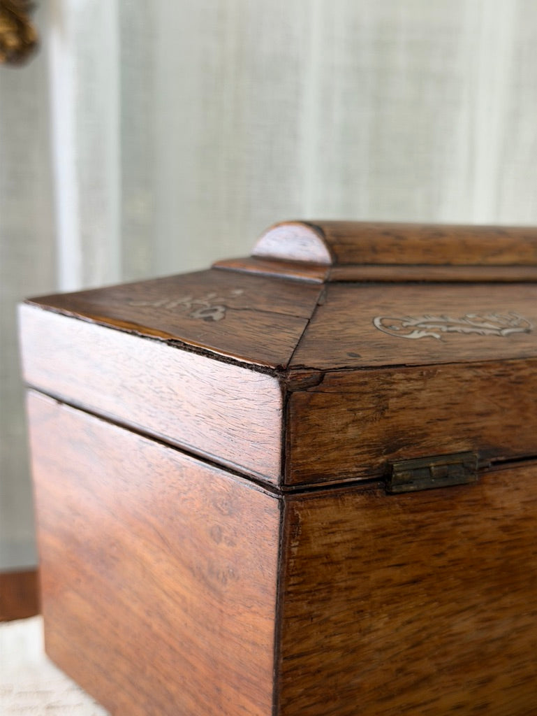 19th-Century English Victorian Inlaid Rosewood Tea Caddy