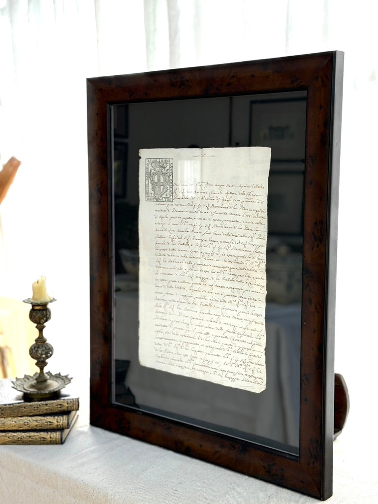 Framed 18th Century Italian Estate Document