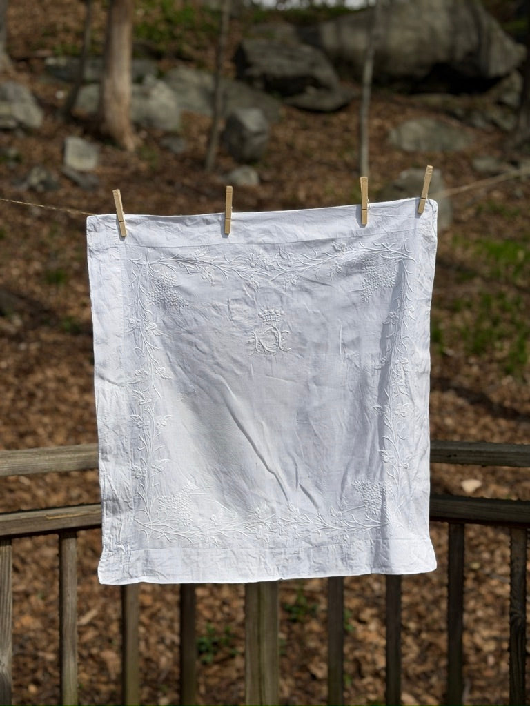 Antique French Linen Pillowcase with Crowned Monogram “KK”