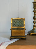 Antique Brass Casket Box with Tufted Silk Interior