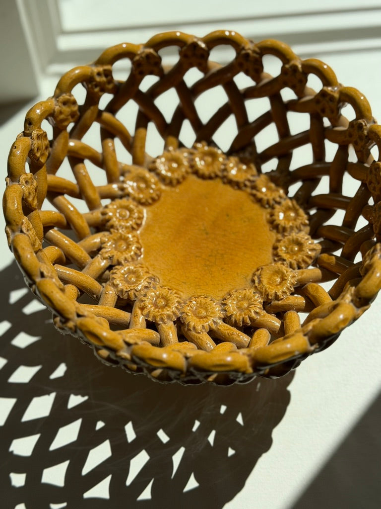 Vintage Maison Pichon Uzès Woven Ceramic Pedestal Fruit Basket