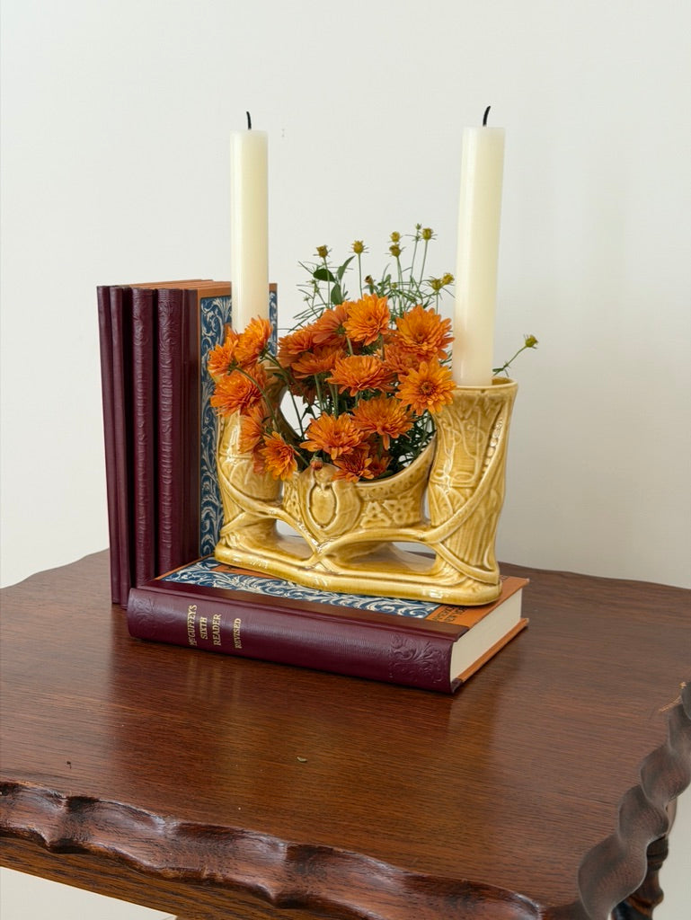 Vintage Digoin Sarreguemines Mustard Yellow Double Vase