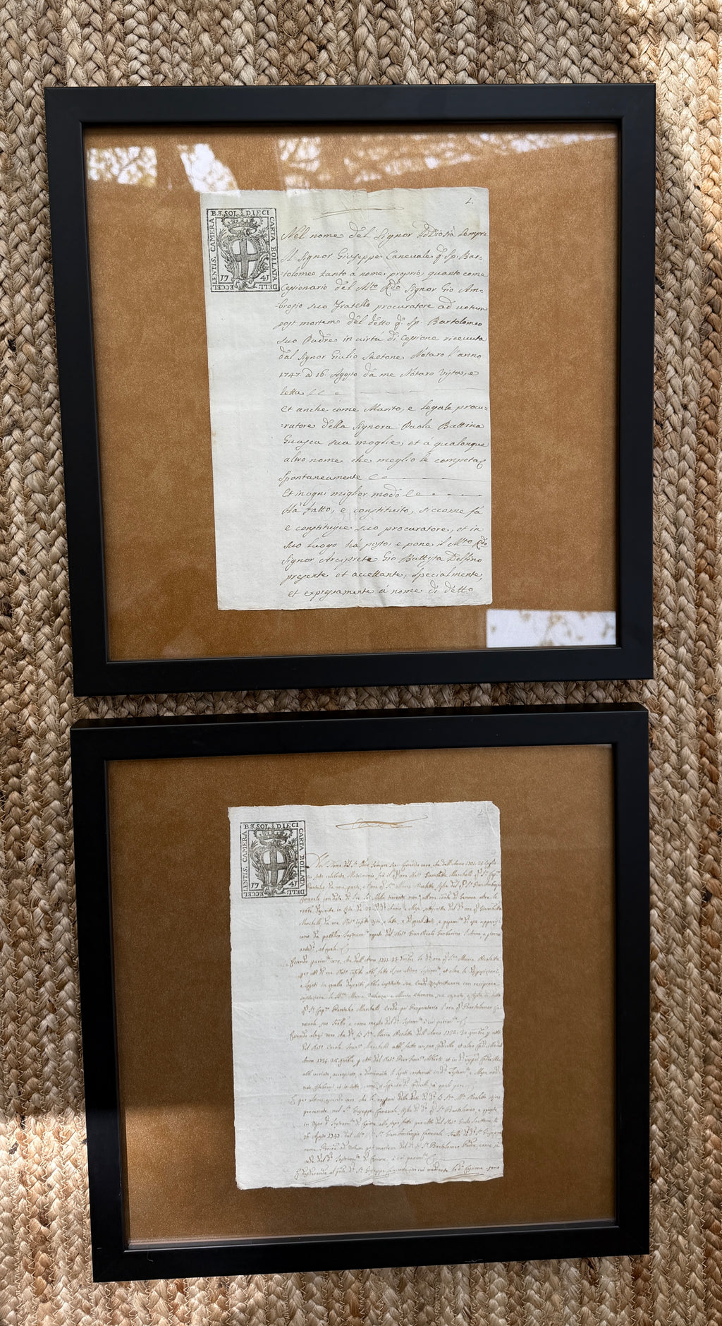 Framed 18th Century Italian Estate Documents (Pair)